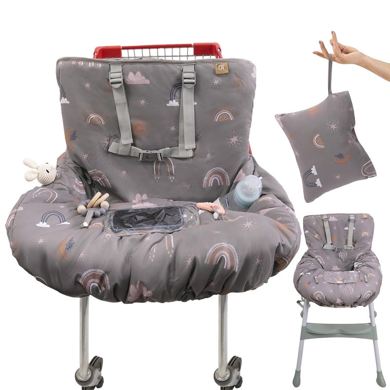 Delfin Shopping Cart Cover for Baby Girl & Boy | Water Resistant High Chair Cover w/Phone Pouch & Pocket | Gender Neutral Cart Cover for Babies | Padded Grocery Cart Cover for Baby | (Grey) - Image 1